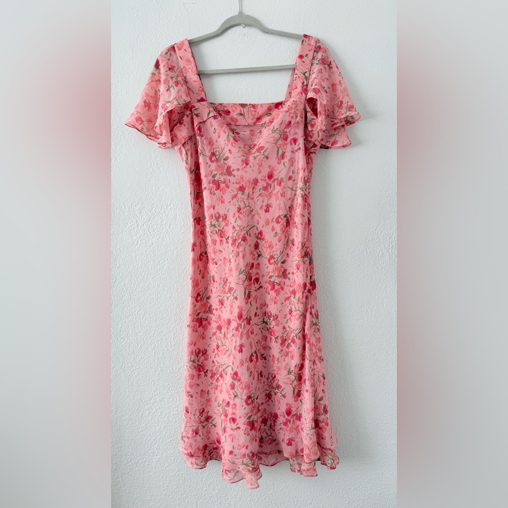 Vintage 90s David Warren Pink Floral Silk Dress Size Tag 10